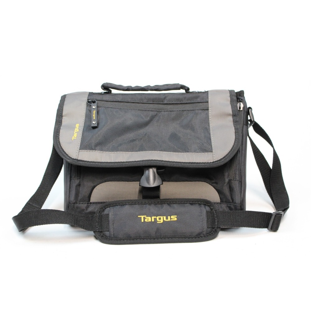 Targus Men's Small Travel Crossbody Bag with Strap Black with Gray Trim